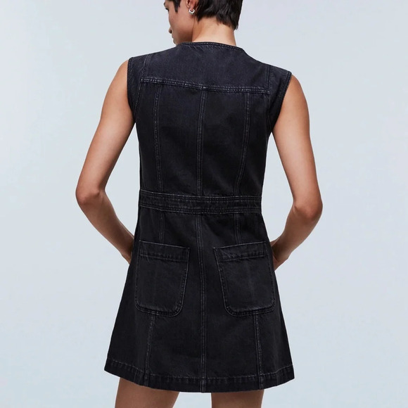 Madewell Black Denim Cap-Sleeve Mini Dress in Tarrybrook Wash Size 2 - Picture 4 of 6